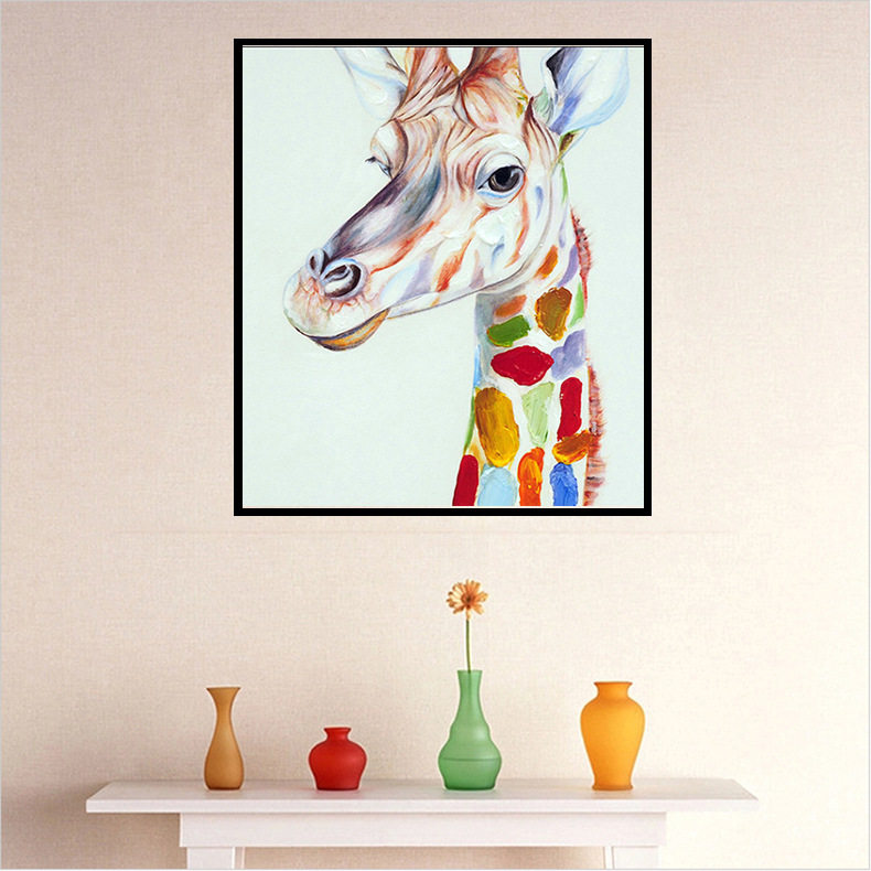 包邮十字钻石绣满钻涂鸦抽象彩色长颈鹿儿童卧室娱乐场墙壁装饰画
