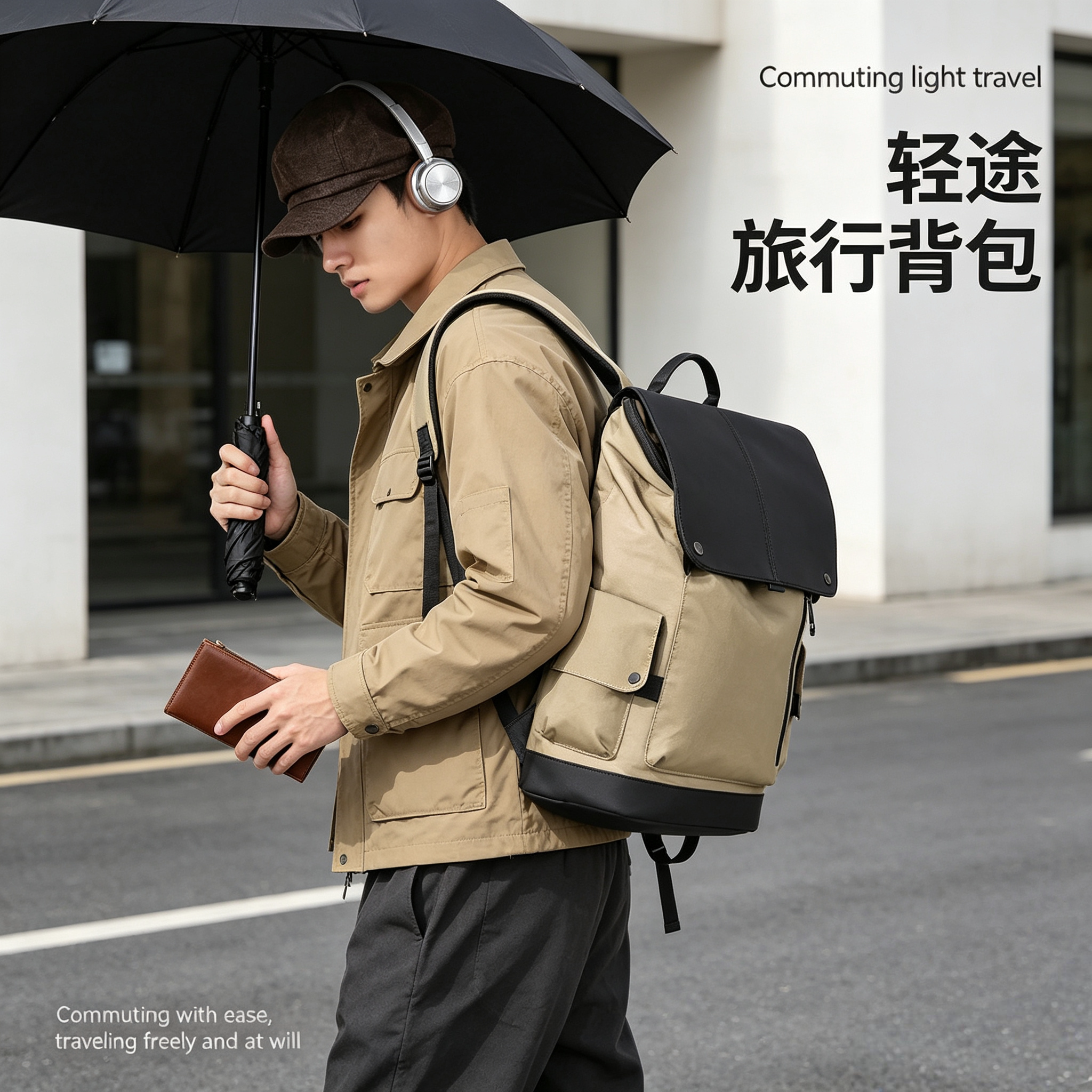 英伦风翻盖双肩包男大容量商务笔记本电脑背包轻便旅行大学生书包