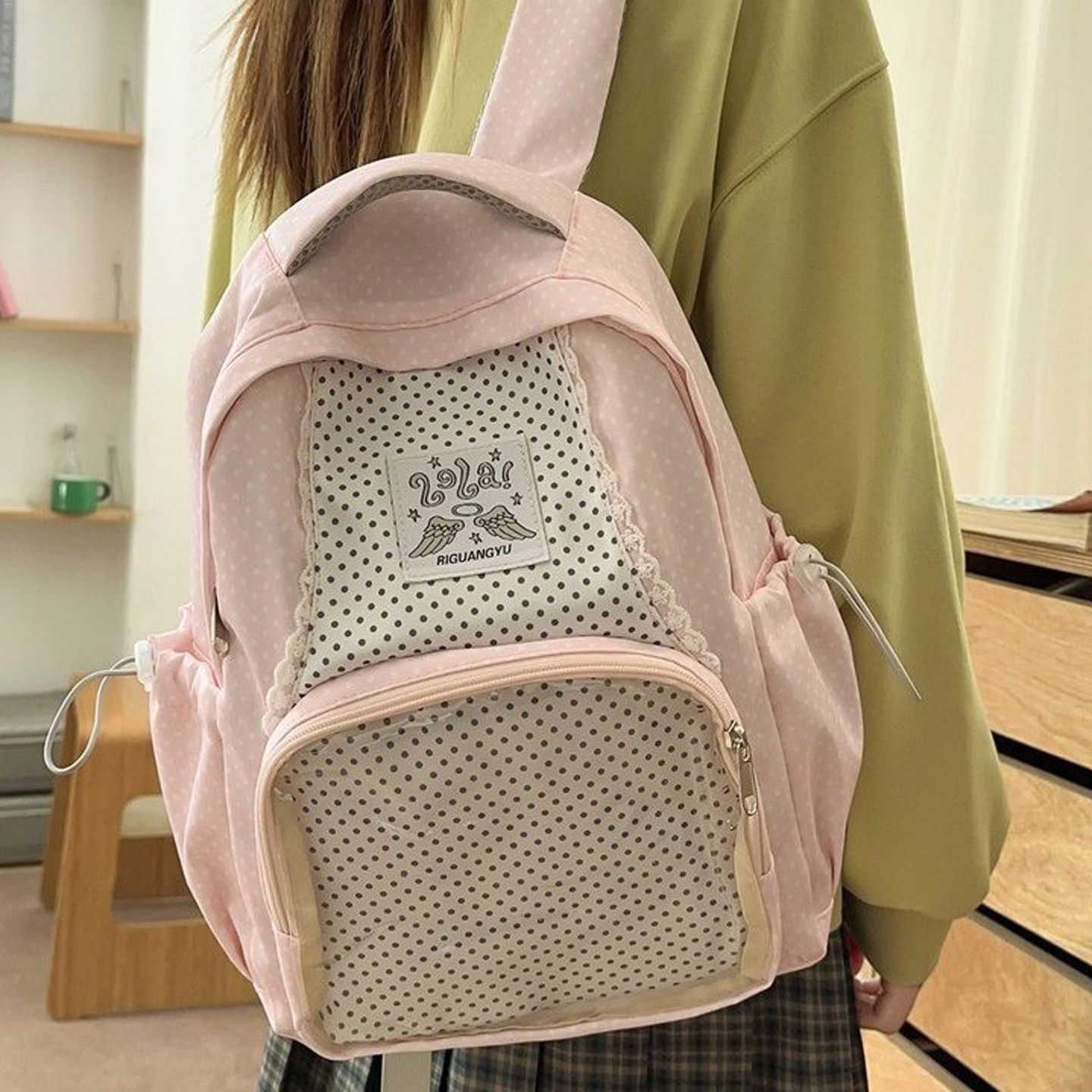 高颜值条纹星星双背包可爱初高中生学生书包女通勤户外休闲旅行包