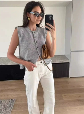 wildgirl针织马甲背心休闲老钱风格百搭单排扣针织T恤开衫上衣女