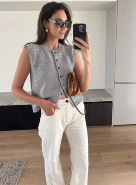 wildgirl针织马甲背心休闲老钱风格百搭单排扣针织T恤开衫上衣女