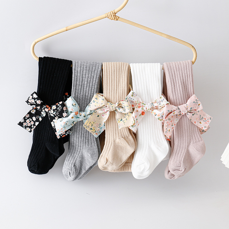 儿童碎花蝴蝶结连裤袜