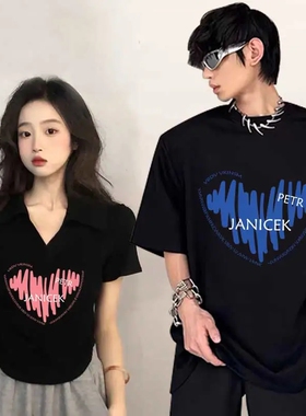 情侣装夏季新款韩版一长一短美式短袖t恤休闲时尚百搭上衣服ins潮