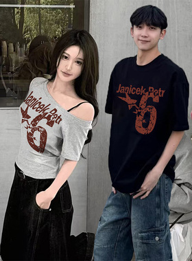 2025新款爆款情侣装短袖t恤情侣夏季短款设计感小众显瘦上衣ins潮