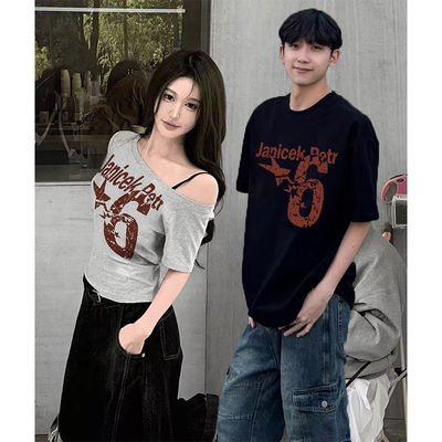 2025新款爆款情侣装短袖t恤情侣夏季短款设计感小众显瘦上衣ins潮