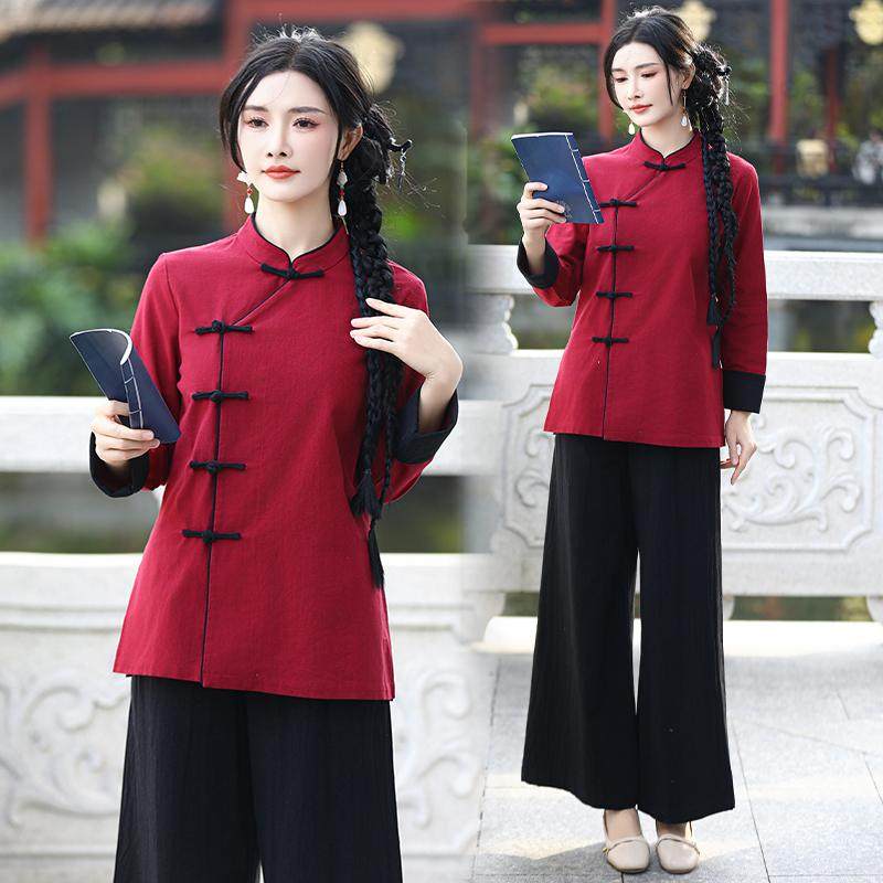 2501春季新款禅意茶服上衣盘扣改良美容养生工作服艾炙服疗愈服女
