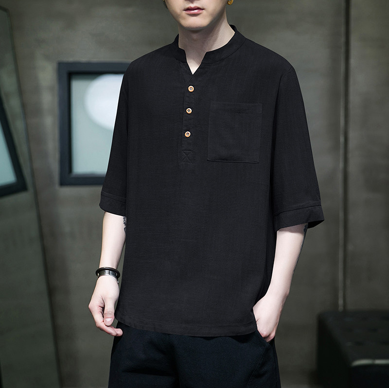 2026新品风民族风棉麻T恤五分袖休闲T恤男MT2301-P45，男装T恤，电商A021