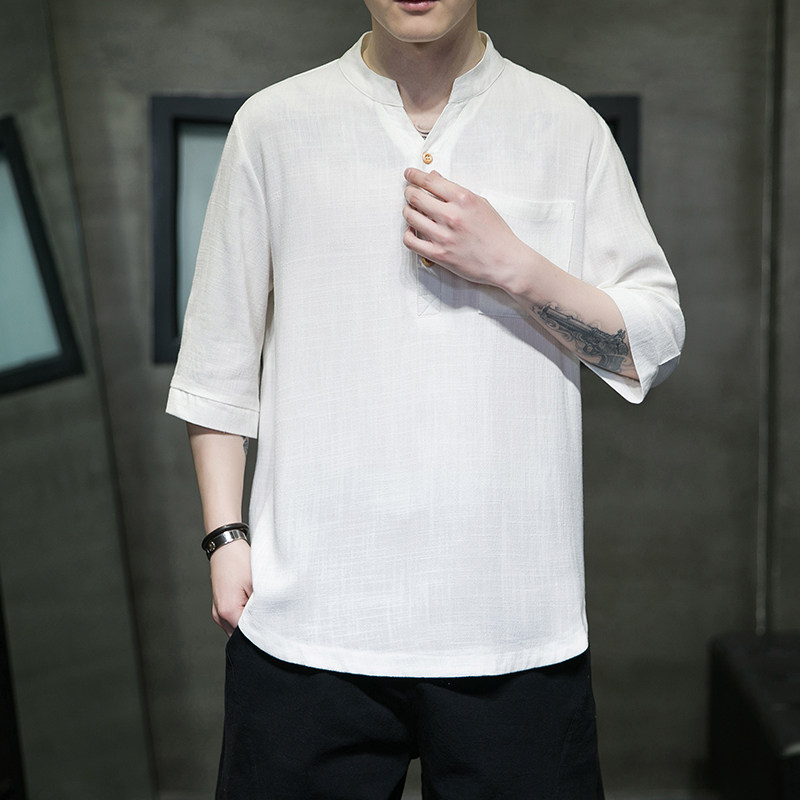 风棉麻T恤五分袖休闲T恤男MT2301-P45,男装T恤,电商A021