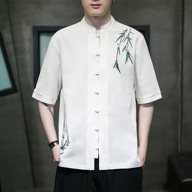 2024风中式夏季棉麻刺绣盘口复古开衫衬衫男MT2308-P65图片