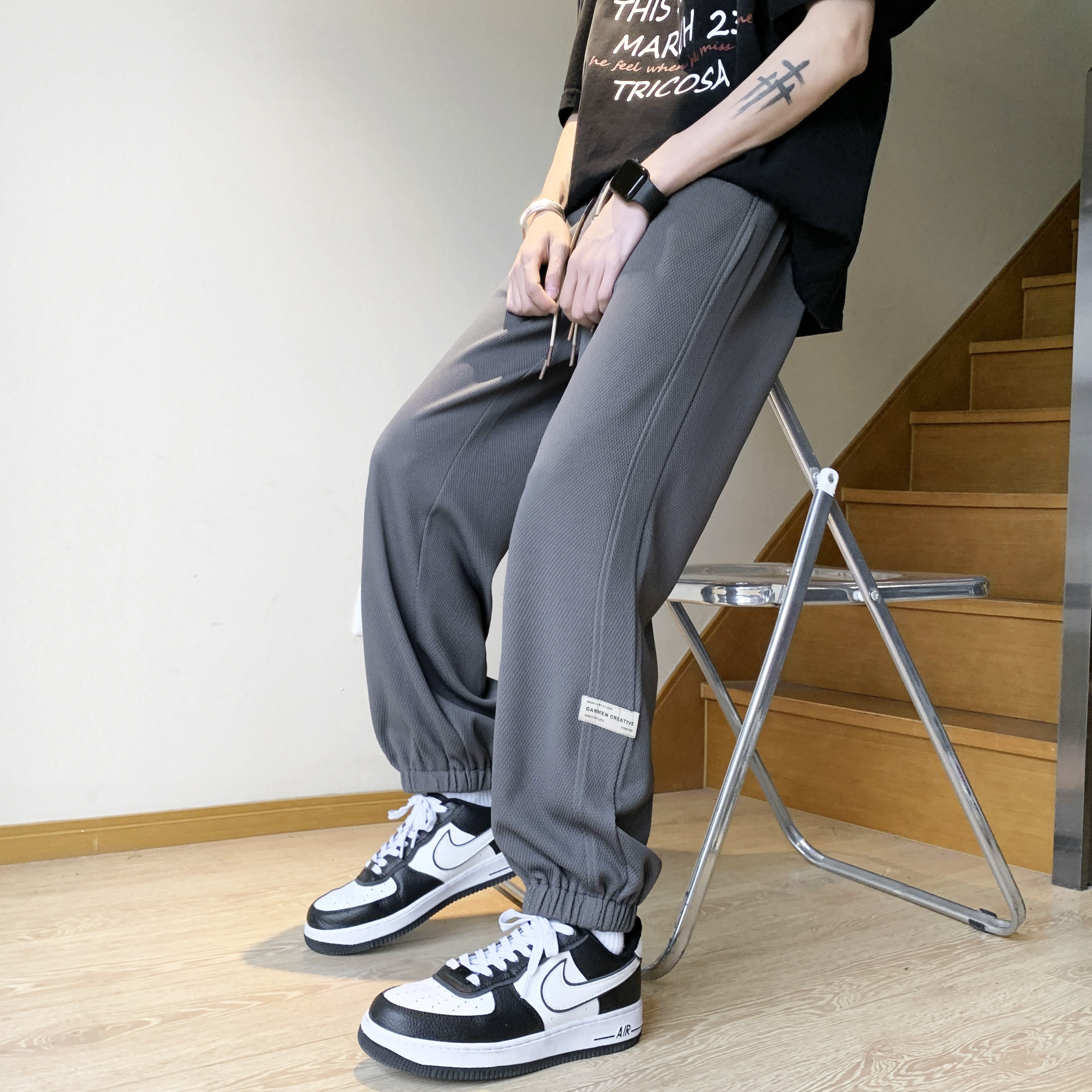 现货特批菠萝纹美式高街贴标束脚大码休闲裤CK8868-TP28,男装休闲裤,电商A021