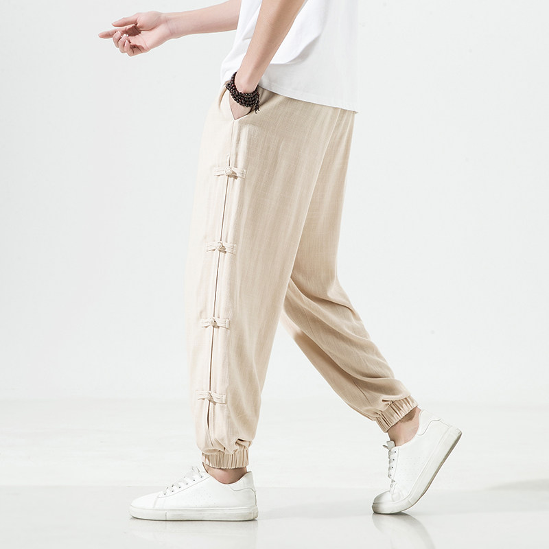 2024风夏季新款棉麻纯色盘扣宽松休闲裤男A021-K22070-P65，男装休闲裤，电商A021