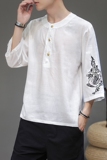 风新款夏季立领刺绣大码汉服七分袖衬衫男QT4029-2059，男装衬衫，电商A021
