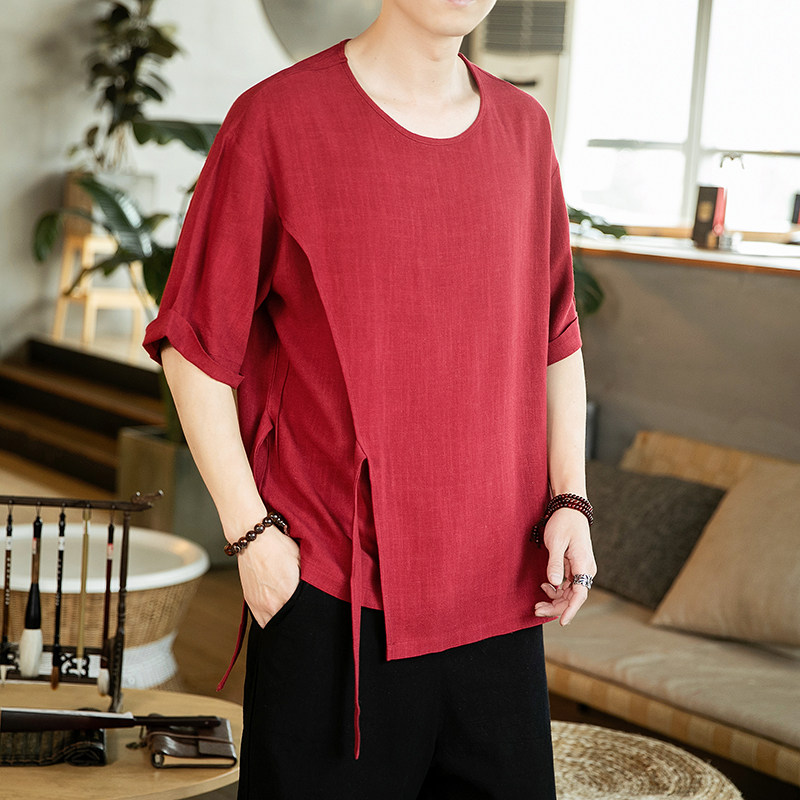 大码风夏季棉麻宽松民族风汉服日常T恤男QT4029-T2051图片