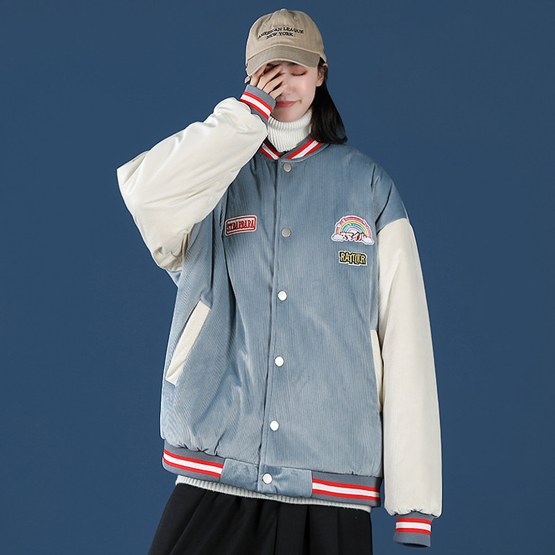 中性风棒球服女灯芯绒棉衣棉袄情侣装棉服冬季 QT4029-M02图片