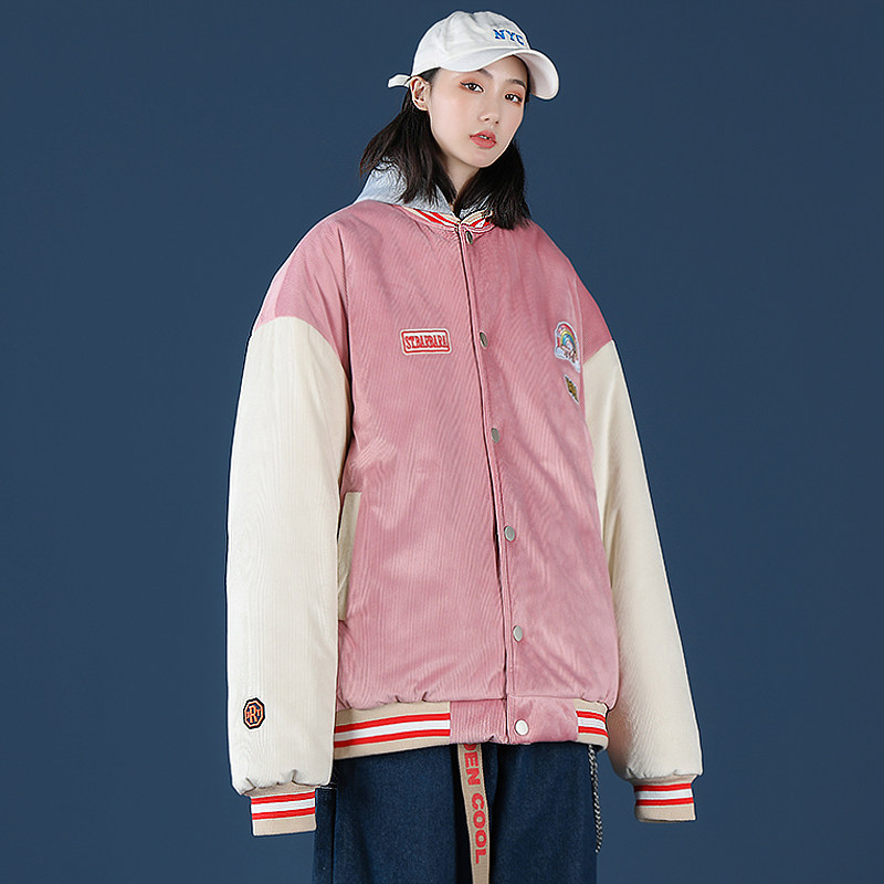 中性风棒球服女灯芯绒棉衣棉袄情侣装棉服冬季QT4029-M02,男装棉衣,电商A021