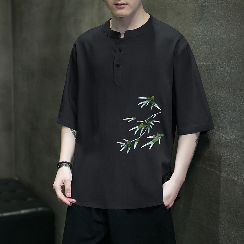 风复古盘扣棉麻复古盘扣刺绣休闲短袖2023T恤MT2309-P55,男装T恤,电商A021