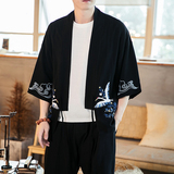 春夏新款七分袖汉服大码刺绣仙鹤道袍开衫上衣团体服，男装民族服装，电商A021