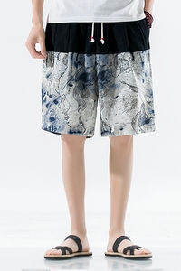 风夏季大码休闲印花男士抽绳沙滩裤透气短裤男图片
