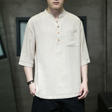 新中式风亚民族风棉麻T恤五分袖休闲T恤半袖汉服MT2301-P45，男装T恤，电商A021