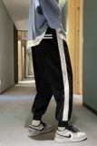港风2021男刺绣织带九分拼接休闲束脚卫裤QT4029，男装休闲裤，电商A021