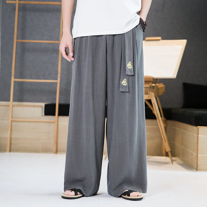 新款风垂感刺绣拖地裤休闲大码亚麻男裤B343-ZK05-P70，男装休闲裤，电商A021