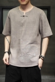 夏季风新款棉麻仙鹤刺绣汉服宽松大码T恤男QT429-2105，男装T恤，电商A021