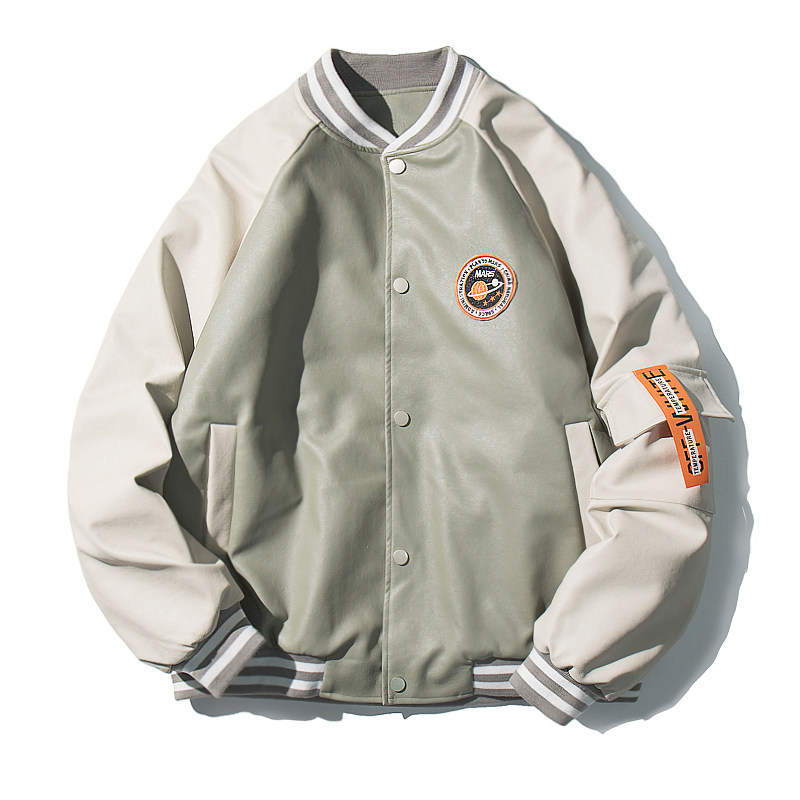 PU春季薄款皮衣撞色棒球服学院大码休闲夹克男Q4029-M05-P105,男装夹克,电商A021