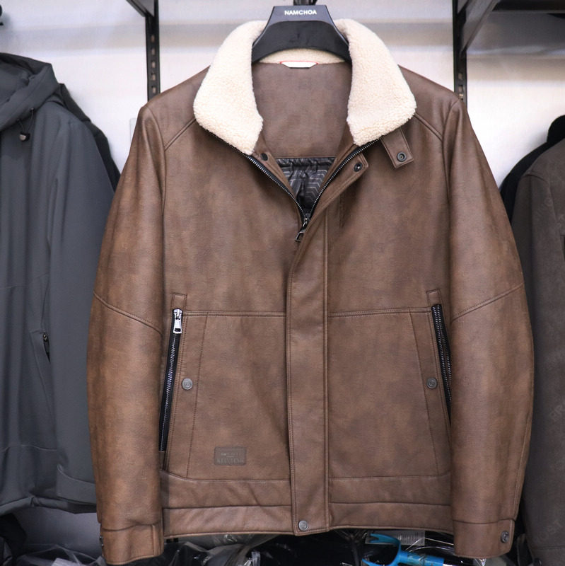 2025冬季新款NAMCHOA諾諦卡男装休闲男士百搭立领PU皮羽绒服85926
