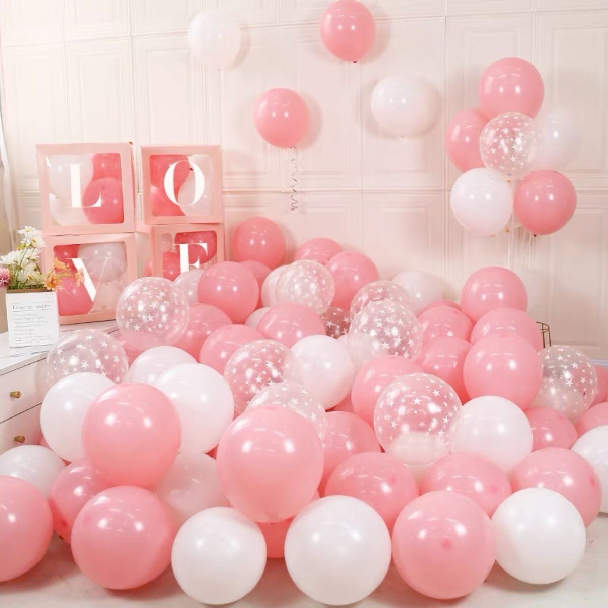 粉色白色加厚气球儿童女孩周岁生日装饰场景布置婚房开业商场汽球