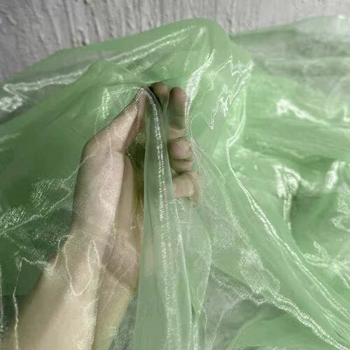 古风芽绿汉服欧根纱水光亮网纱裙子设计师面料 手工diy礼服装布料