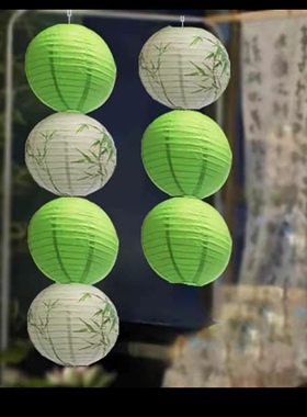 纸灯笼古风绿色装饰夏天竹子挂饰中式商场店铺场景布置拍照道具