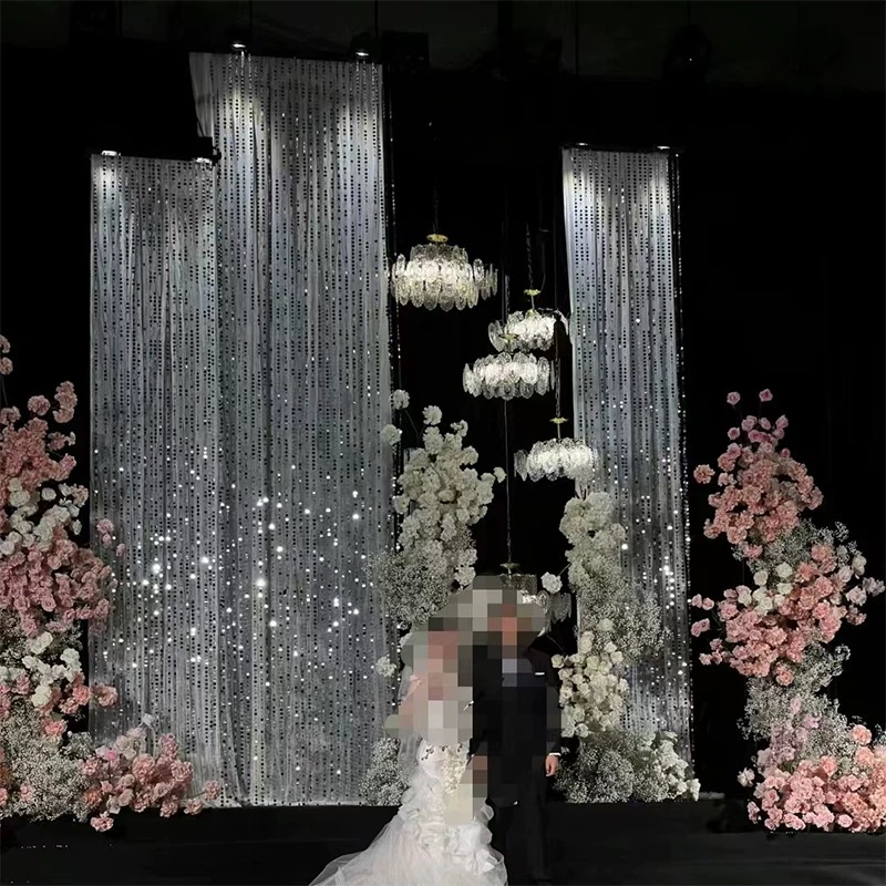 韩式婚礼布幔银色闪亮片镭射鱼鳞纱幔布生日派对背景装饰布置桌布