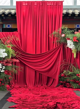 红色酒红色牛奶丝弹力布幔户外婚礼吊顶舞台婚庆幼儿园环创装饰