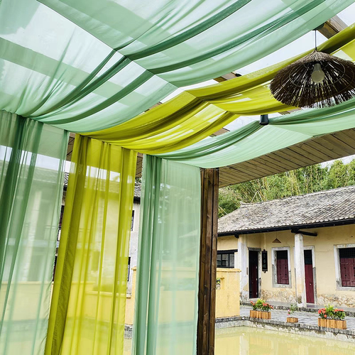 半透雪纺布料国风纯色绿色黄色季幼儿园环创婚庆户外背景装饰纱幔