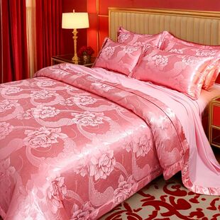 高档欧式纯棉贡缎提花四件套轻奢高级感全棉公主风床上床单被套