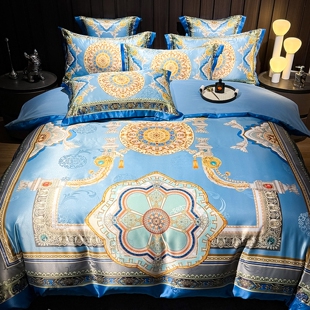 欧式高档磨毛贡缎提花四件套轻奢高级感被套床上公主风四季通用