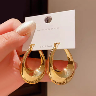 高级感小众设计金属镂空水滴耳扣耳环复古港风冷淡风个性 潮耳饰女