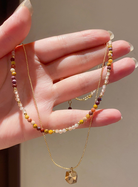 2025新款复古高级感双层串珠项链女小众设计感锁骨链毛衣链配饰