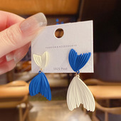 克莱因蓝色不对称鱼尾耳环2025年新款 潮高级感夸张个性 气质耳坠