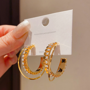 设计师款 高级感轻奢耳饰 金色C形圆圈圈耳圈耳环女气质简约法式