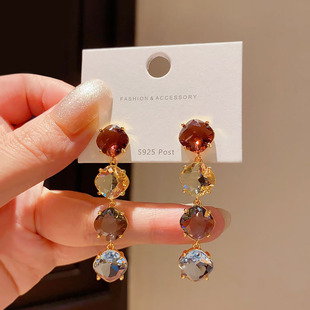 复古气质长款彩色水晶流苏耳环女小众高级感夸张耳坠女iu同款耳饰