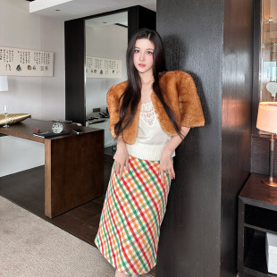 两件95折 新品 彩虹格纹半身裙高腰A字裙复古裙 Beauty Mystical