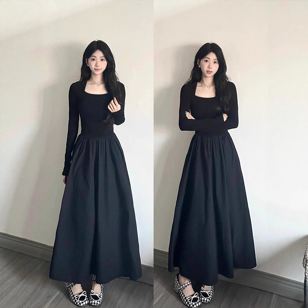 秋季赫本风黑色连衣裙女裙子套装内搭长裙穿搭2026新款流行春款