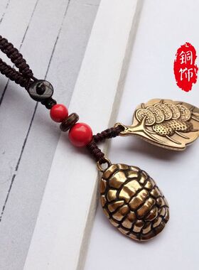 纯铜叶子葫芦簸箕富甲天下钥匙扣龟壳挂件招财平安五帝钱挂件
