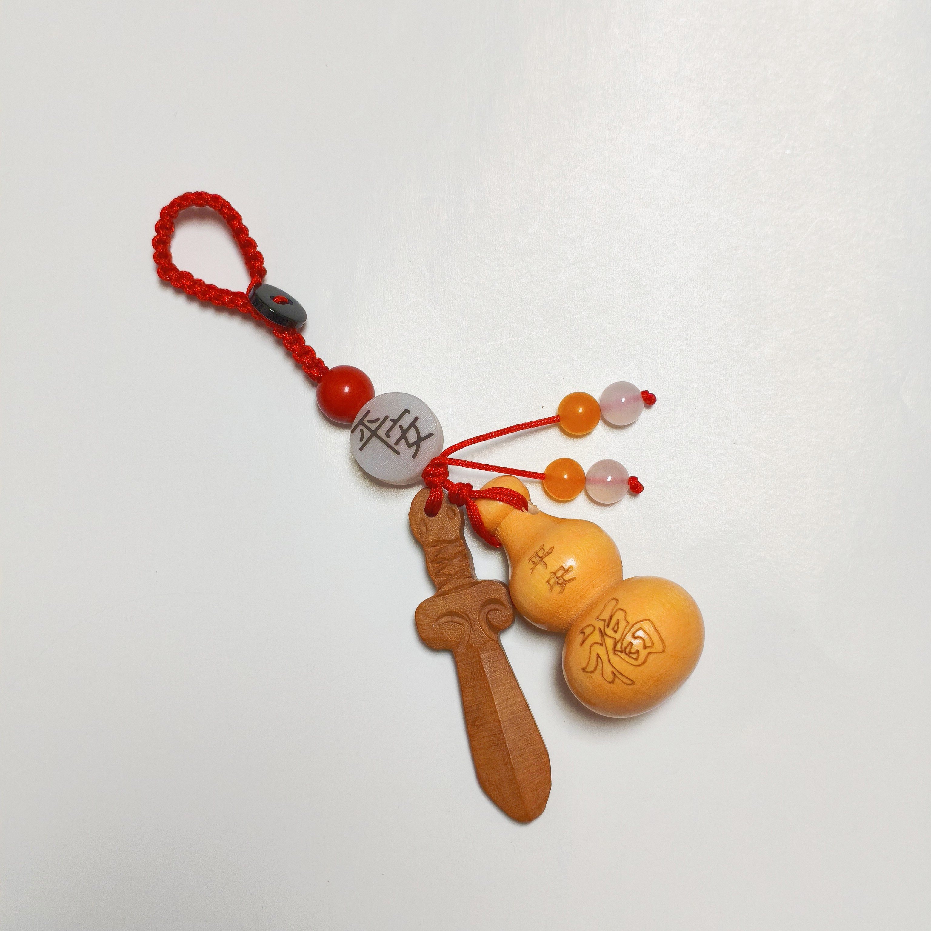 真桃木葫芦平安护身符男女随身携带朱砂葫芦钥匙扣挂件化解门对门