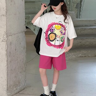 女童夏套装2026新款洋气大童纯棉短袖T恤儿童夏日穿搭短裤外穿潮t