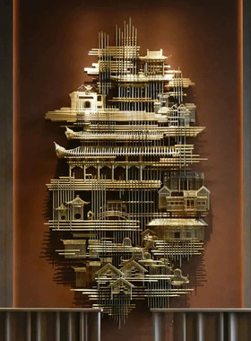 店大堂现代装饰画中式大型3D建筑立体高级艺术装置背景墙饰挂画