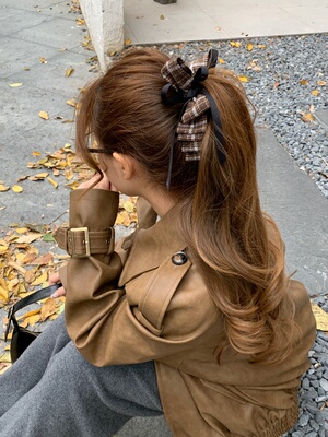 上新减10～～韩国2025新款格子蝴蝶结发夹发饰后脑勺马尾夹香蕉夹