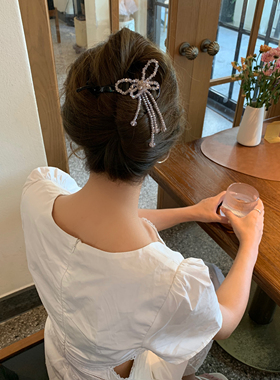 韩国甜美珍珠蝴蝶结串珠发夹女2025新款后脑勺盘发夹气质扭扭夹