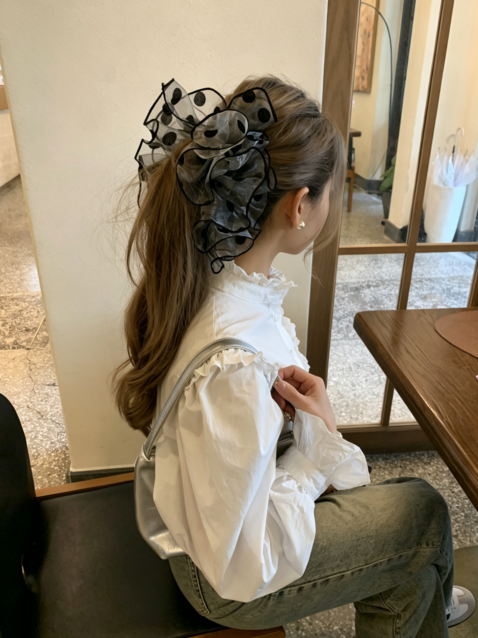 韩国2026新款韩系甜美风刺绣樱桃甜美少女褶皱花边超大香蕉夹竖夹